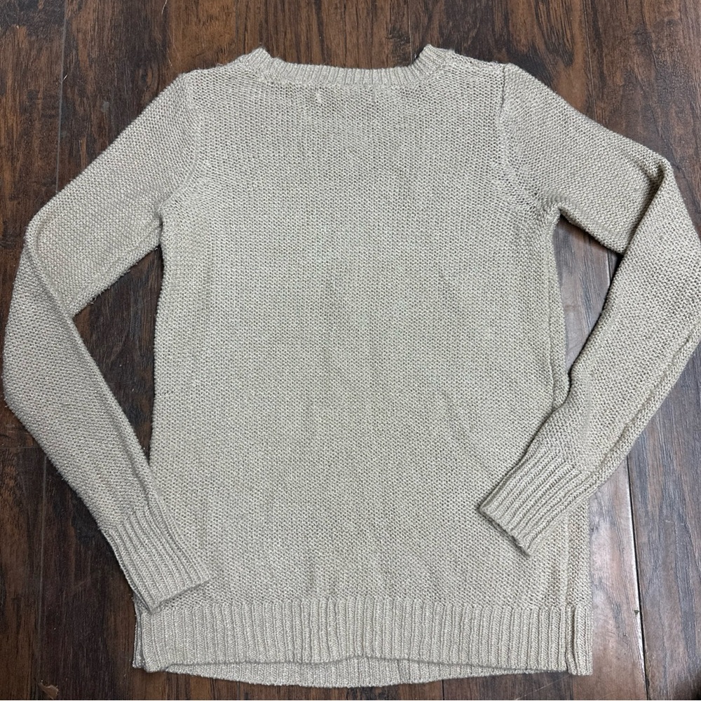 LC Lauren Conrad M Beige Grey Lace Heart Accent Girlhood Tunic Sweater <<<288>>> - Picture 4 of 9